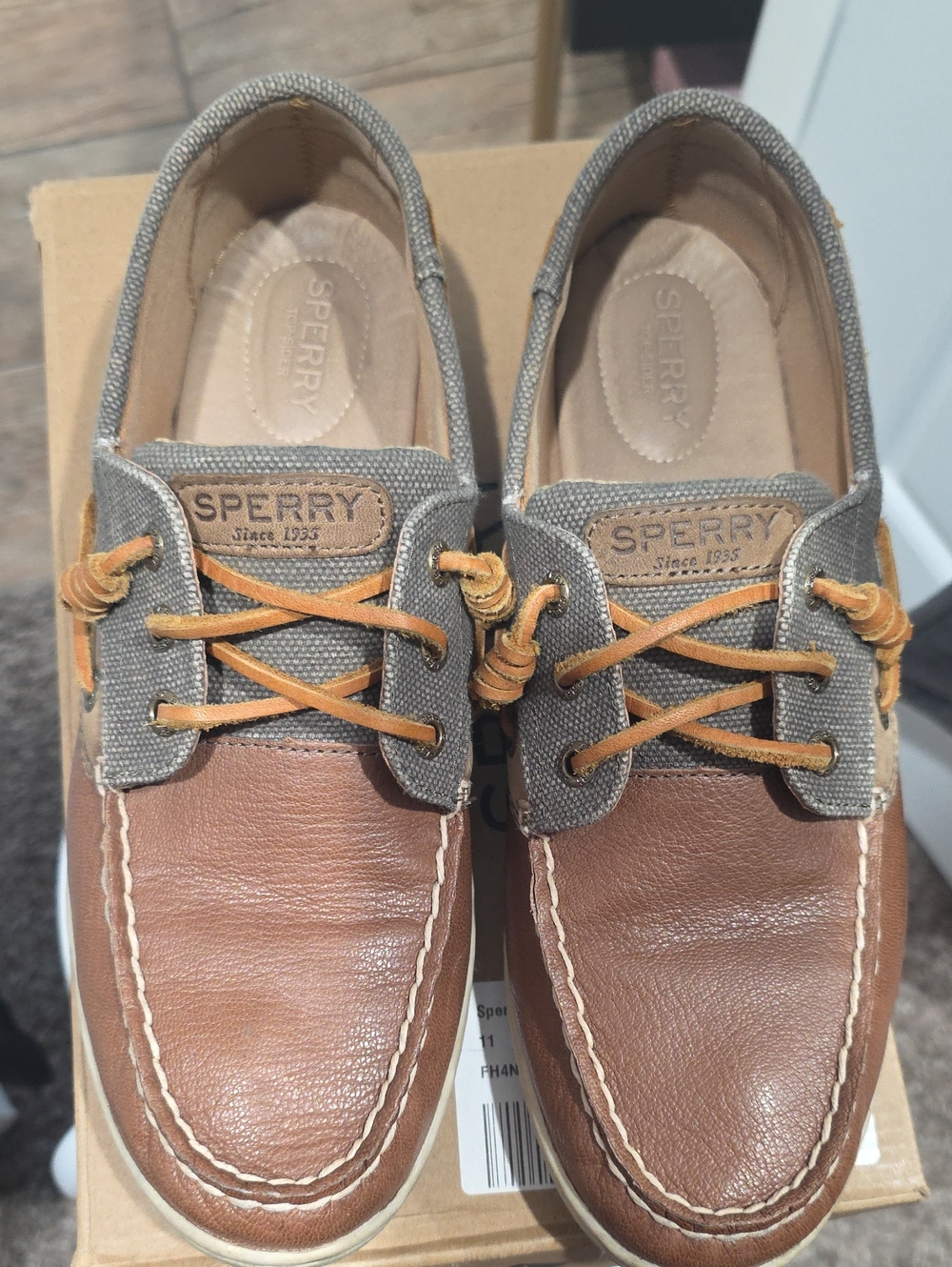 Sperry Two-Tone Brown Leather & Gray Canvas Boat Shoes